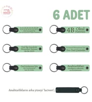 Açık Yeşil & Lacivert, Anaokulu Miniklerine İsimli Karne Hatırası Anahtarlık 6’lı Set, Hediyelik Anı