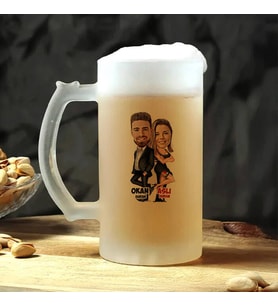 Kişiye Özel Ajan Sevgililer Karikatürlü Bira Bardağı