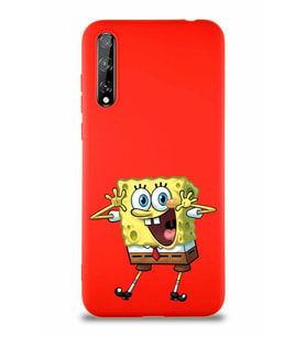 Huawei Y8P Soft Premier Kapak Sünger Bob Tasarımlı Silikon Kılıf - Kırmızı (Şeffaf)
