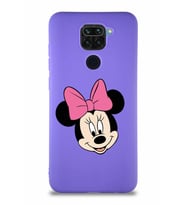 Xiaomi Redmi Note 9 Soft Premier Kapak Minnie Mouse-C Tasarımlı Silikon Kılıf - Mor (Şeffaf)
