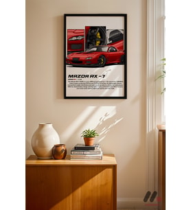 Mazda RX-7 JDM Araba Posteri, Siyah Çerçeveli Duvar Tablosu - Oto Severlere Özel Hediye