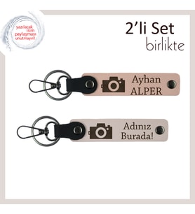 Her Deklanşör Bir Sevgiye Değsin, Kamera Temalı, İsme Yazılı 2’li Anahtarlık, Yavru Ağzı-Pudra