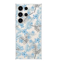 Samsung Galaxy S23 Ultra  Kamera korumalı Kapak Floral Mavi Tasarımlı  Şeffaf Kılıf