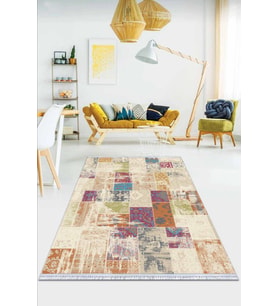 Çok Renkli Patchwork Dokuma Pamuk Taban Kaymaz Kilim KLM289
