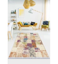 Çok Renkli Patchwork Dokuma Pamuk Taban Kaymaz Kilim KLM289