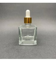 50 Ml Kare Model Cam Damlalıklı Şİşe , Gold Metal Kapaklı , 50 Cc Cam Damlalıklı Köşeli  Şişe x 6 Adet (Şeffaf)