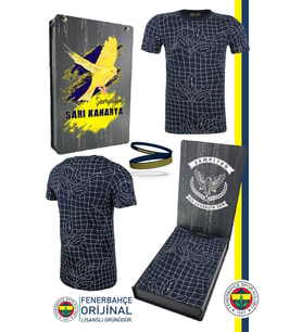 Fenerbahçe Orijinal Lisanslı Palamut LogoTribün T-Shirt + Bileklik Set Hediyelik Ahşap Kutulu (Mavi)
