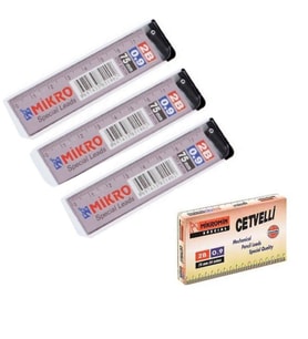 Min 0.9 Mm Cetvelli Kalem Ucu 75 Mm Mikro Uç 3 Adet (Siyah)
