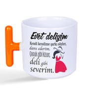 Evet Deliyim Baskılı Kadınlar Günü Turuncu Kulplu T Kupa