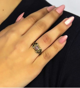 Doğal Taş Pembe Kuvars Taşlı Antik Model Kadın Ayarlanabillir Yüzük euy79pk