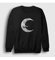 Presmono Unisex Siyah Hugging Moon Space Uzay Sweatshirt 282558tt