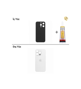iPhone 14 Pro Beyaz Arka Kapak Arka Cam Batarya Kapağı Lazer Kesim Kapak Pil Kapağı + B-7000 Yapıştırıcı