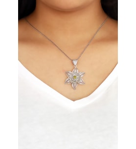 Peridot Taşlı Lotus Çiçeği Telkari Gümüş Kolye