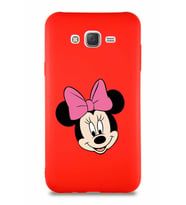 Samsung Galaxy J7 Core Soft Premier Kapak Minnie Mouse-C Tasarımlı Silikon Kılıf - Kırmızı (Şeffaf)