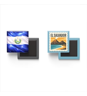 Buzdolap Magnetleri - El Salvador Bayrağı ve San Salvador Posta Pulu Tema - 2'li Set Magneti