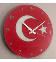 Kişiye Özel İsim Yazılı Ay Yıldız Türk Bayrağı Epoksi Reçine Duvar Saati  Epoksi Dolgulu 40 cm Kırmızı-Beyaz