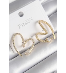 Pirinç Gold Renk Zirkon Taşlı Yılan Kalp Model Kadın Küpe 5886 - SSSSSS3770-6876