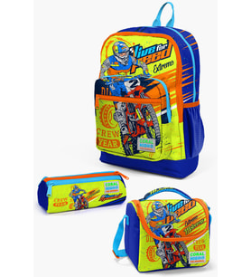 Coral High Kids Fosforlu Sarı Saks Motorsiklet Desenli 3’lü Okul Çanta Seti SET0123742