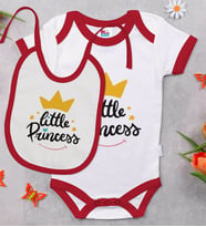 BK Kids Little Princess Tasarımlı Kırmızı Bebek Body Zıbın ve Mama Önlüğü Hediye Seti-1