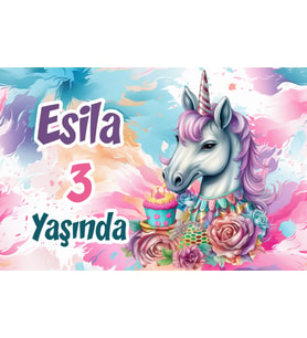 Pasta ve uNicorn Temalı Doğum Günü AFİŞİ -2 35X50 cm