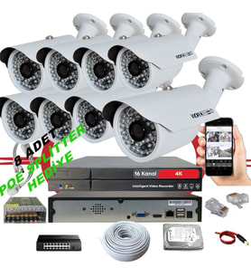 8' Li 5 Mp 1940p Sensör 6 Mp Sony Lens 16 CH NVR ile Metal Kasa Ip Güvenlik Kamerası Seti_BS 748IP