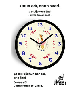 İsme Özel Sevimli Zürafa Çizimli Çocuk Odası Duvar Saati Orta Boy 30 cm Siyah Camlı Sessiz