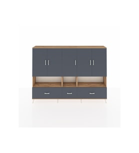 Arges Dolap 12 Raflı 3 Çekmeceli 5 Kapaklı 220x30x163 Çam-Antrasit