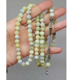Peridot (Zebercet) Taşı Yeşil-Beyaz Alacalı 99luk Tesbih 8mm (23115)