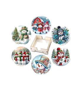 BİLGE tasarım Noel Yılbaşı Ahşap Bardak Altlığı - 6 lı set Set AHŞAP ÖZEL TASARIM KUTULU
