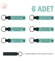 Mini Kutlamalar İçin Unutulmaz Hediye, 6'lı Set, Kişiye Özel Yazılı Deri Anahtarlık, Turkuaz & Laci