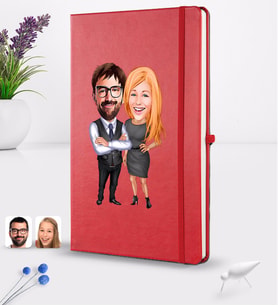 BK Gift Kişiye Özel Sevgililer Karikatürlü Karikatürlü Kırmızı Termo Deri Defter 16x24cm Model 100