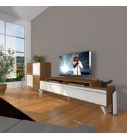 Decoraktiv Ekoflex On Mdf Retro Tv Ünitesi Tv Sehpası - Ceviz Beyaz (Beyaz - Kahverengi)