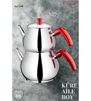 ELEGANT Küre Aile Boy Bakalit Kulplu Çaydanlık Takımı - Kırmızı