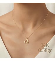 Orjinal 14 Ayar Sertifikalı Altın Aynalı Ezme Zincir Kişiye Özel Harfli Kalp Kolye
