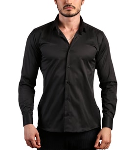 Siyah Ekstra Dar Kesim Likralı Esnek Micro Kumaş Kol Düğmeli Slim Fit Erkek Gömlek - 195-6
