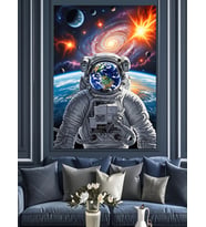 Uzaydaki Astronot Portre Sanatı Dekoratif Kanvas - Mdf Ahşap Tablo