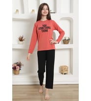 Akbeniz Kız Çocuk Penye Pijama Takım 20423 (Mercan)
