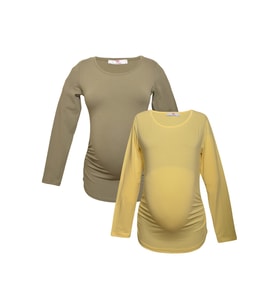 LuvmaBelly MYRA2309_2307 Hamile tshirt seti (Haki-Sarı)