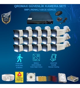 Qromax 15 Kamerali Set - Gece Renkli Gösteren Hareket Algilayan 5 Mp Sony Lensli 1080p Full Hd Güvenlik Kamerasi Seti 3404w