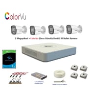 Hikvision 2mp 4 kameralı Dış ortam AHD HD-TVI ColorVu Gece Renkli Kamera Seti 1TB Disk