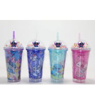Sevimli Stitch Işıklı Pipetli Pullu Suluk Bardak 400 ml