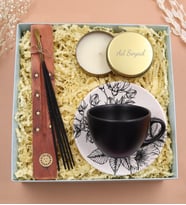 Kişiye Özel Gold Metal Kutulu Mum & Çubuk Tütsü & Siyah Fincan Hediye Seti