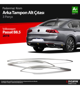 VW Passat B8.5 Krom Arka Tampon Alt Çıtası 3 Parça 2019-2023