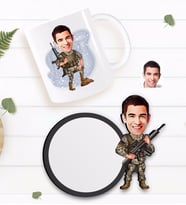 BK Gift Kişiye Özel Uzman Jandarma Karikatürlü Beyaz Kupa ve Ahşap Bardak Altlığı Hediye Seti-1