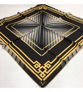 Geometrik Desen Black Seri Twill Eşarp Eşarp Askısı ile Birlikte 90x90 cm Siyah 