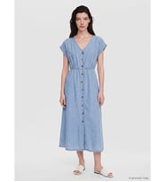 LCW Comfort İndigo V Yaka Belden Oturtmalı Jean Elbise