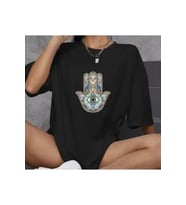Unisex Bisiklet Yaka Baskılı Oversize T-Shirt - Siyah