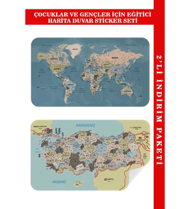 Eğitici - Öğretici Dünya Ve Türkiye Haritası Çocuk Odası Duvar Sticker-60x105-3889