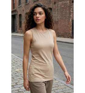 Tommy Life Basic O Yaka Sıfır Kol Slim Fit Kadın Atlet Bej 97313