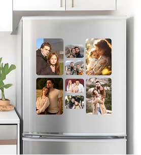 Kişiye Özel 8 Parça Karma Boy Fotoğraflı Buzdolabı Magnet Seti Sevgiliye ve Aileye Hediye 4 Büyük 4 Küçük Resimli Magnet Kolajı
